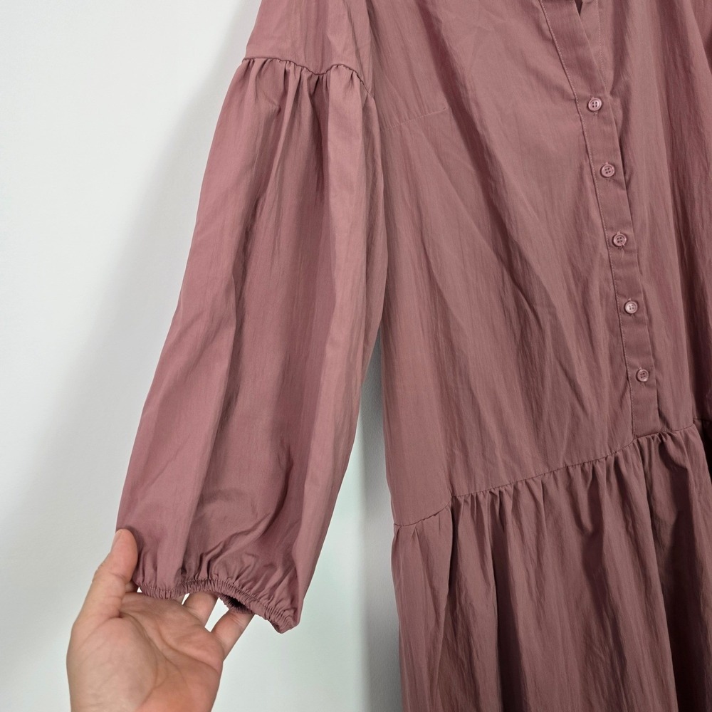 Maeve Anthropologie Taffeta Dress M Women Button Front Midi Mauve pink Lagenlook - Picture 4 of 10